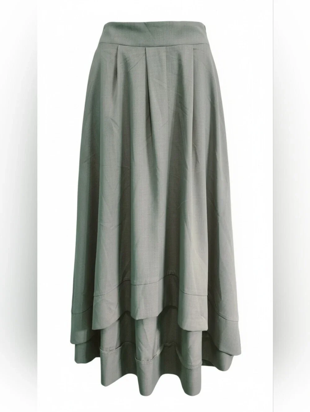 Sage Gray Pleated High Low Midi Maxi Skirt Elastic Waist Flowy Size XL